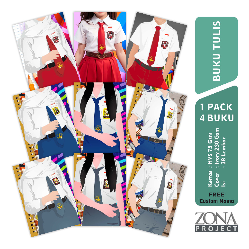 

Buku Tulis Seragam Sekolah Harga Per Pack 4 Buku (Free Custom Nama)