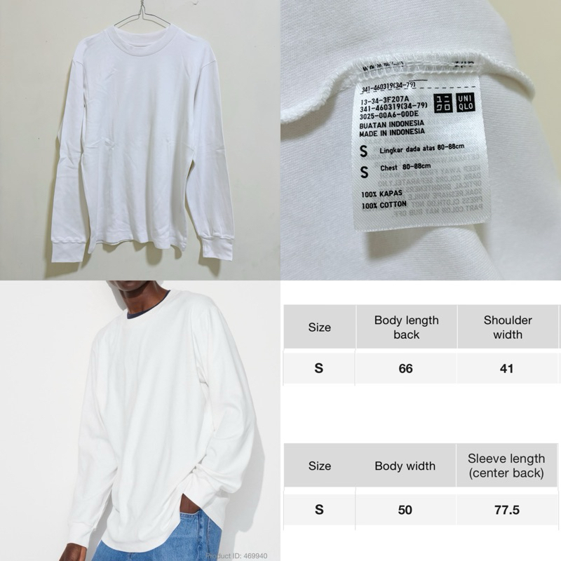 [00 White] UNIQLO Soft Touch (Soft Brushed) Crew Neck T-Shirt Long Sleeve Sweater Wanita Unisex Kaos