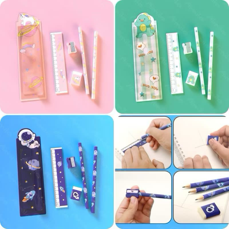 

Paket alat tulis karakter 5 in 1 astronot/dinosaurus/mickey/unicorn/hello kitty/souvenir ulang tahun/set stationary 5 in 1 astronot/dinosaurus