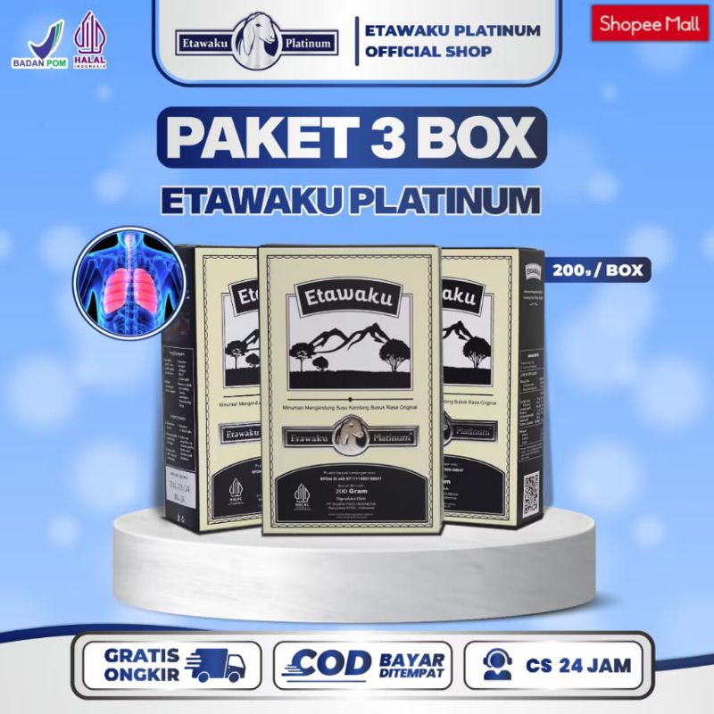 

PAKET 3 BOX ETAWAKU PLATINUM SUSU KAMBING ETAWA MURNI ETAWAKU
