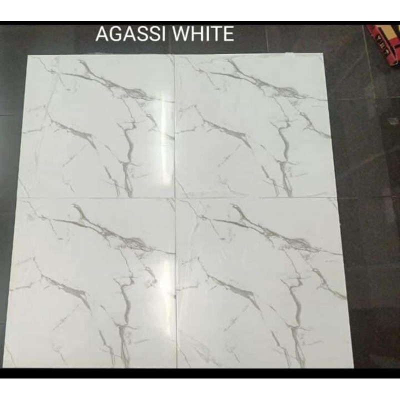 Granit Lantai 60x60 Glossy Putih Corak ARA Agassi White