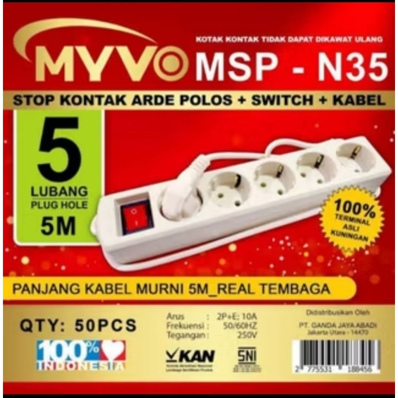 MYVO MSP-N35 5 Lubang Kabel 5M real Tembaga