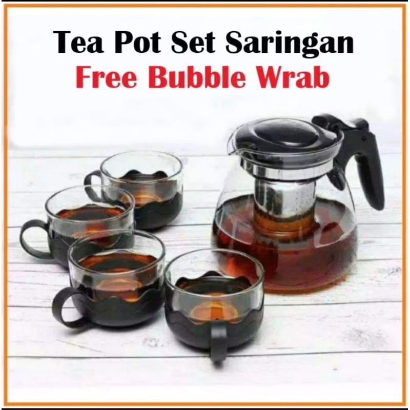 TEAPOT SARINGAN SET KACA ISI 5in1 Kaca Tebal