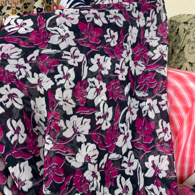 kain sifon motif - kain chiffon yoryu bunga - kain chiffon light