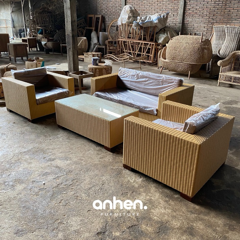 Set Sofa Tamu Rotan Sintetis Premium / Kursi Tamu Rotan Sintetis / Sofa Outdoor Rotan Sintetis