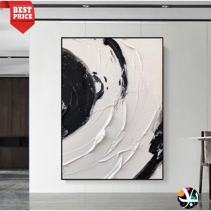KKS - Lukisan Kanvas Abstrak Elegant Hitam Putih Soft Ukuran 150x80 cm