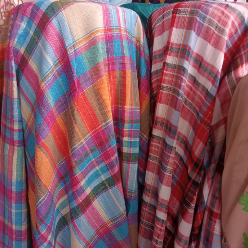 Kain - Kain Katun Motif - Kain Katun Crinkle Motif Kotak Import - Kain Meteran Pj | Harga Per Seteng