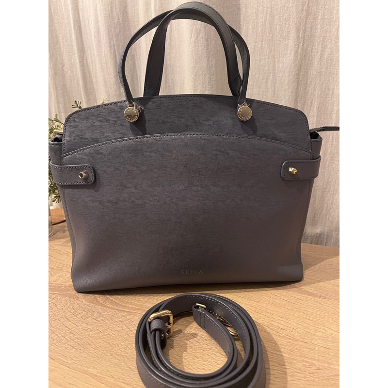 FURLA AGATHA SAFFIANO  TOTE BAG PRELOVED WARNA BLUE/GREY LARGE
