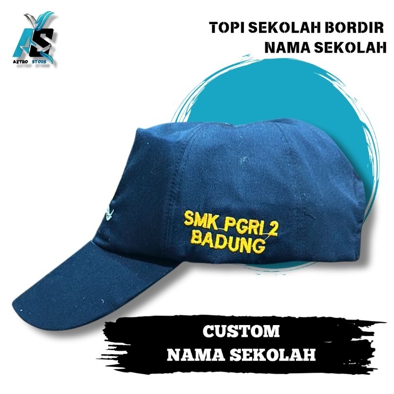 TOPI SEKOLAH CUSTOM / TOPI SD MI SMP SMA SMK / CUSTOM TOPI BORDIR NAMA SEKOLAH / IDENTITAS SEKOLAH