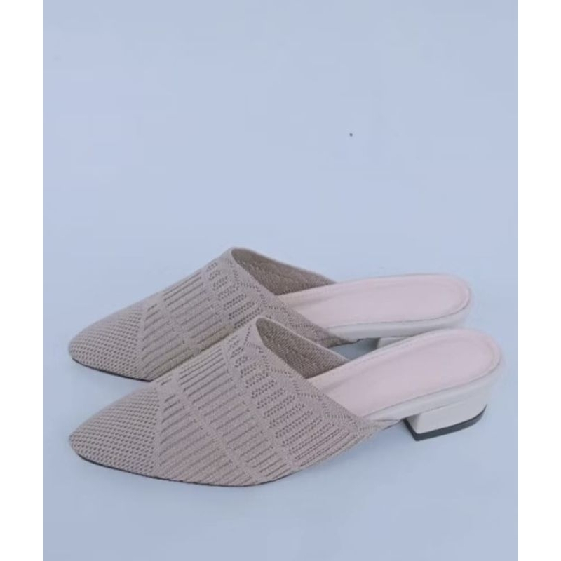 sepatu wanita mules chunky rajut import  hak 3cm