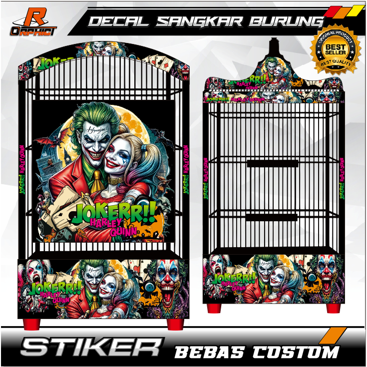 STICKER SANGKAR CUSTOM DECAL JOKER KANDANG BURUNG KOTAK STIKER KOSAN 40X40 REPLIKA  KHOSAN