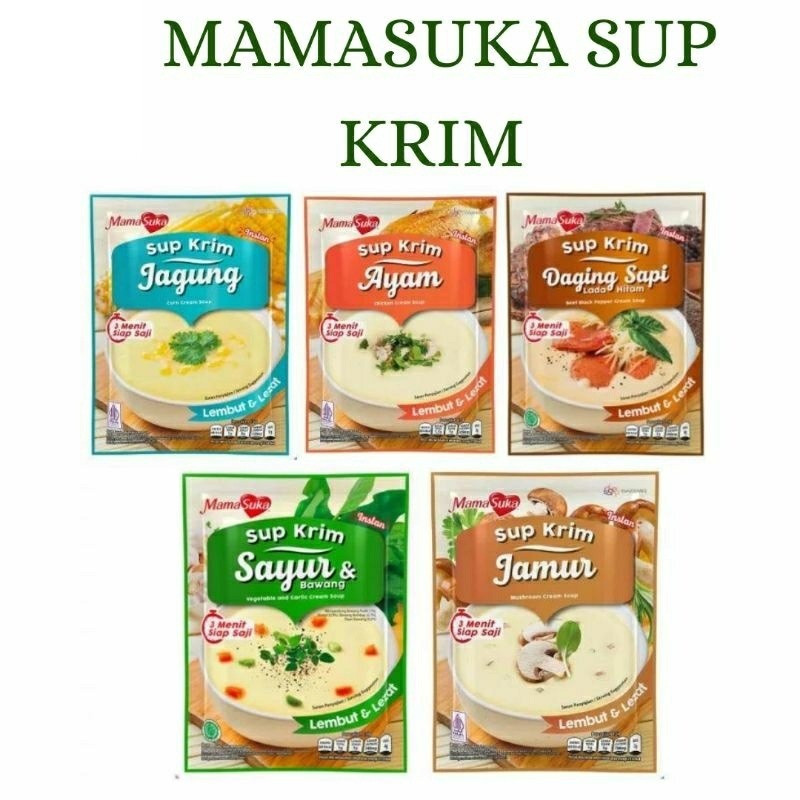 

Pelengkap Bumbu Masakan / Seasoning Instant Mamasuka 50 Gr Sup Krim Rasa Ayam / Chicken, Jagung / Corn, Jamur / Mushroom, Daging Sapi Lada Hitam / Beef Black Pepper, Sayur & Bawang / Vegetable & Onion