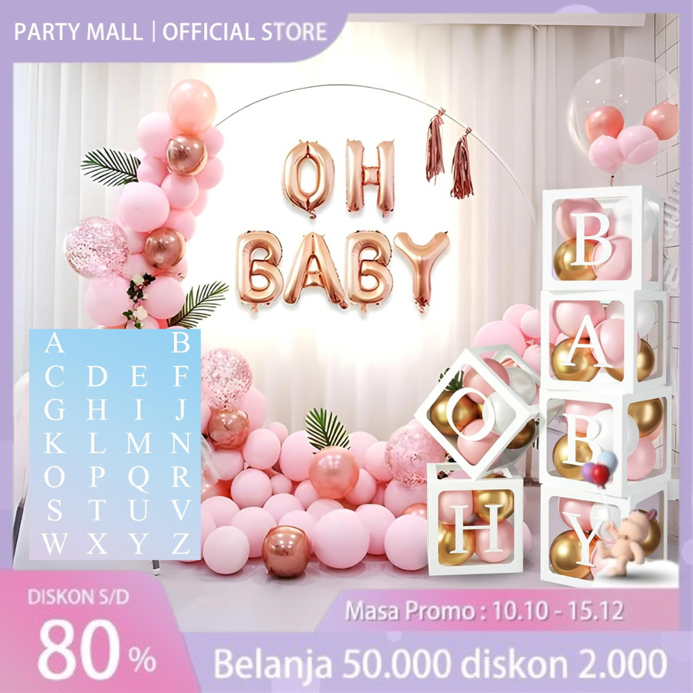 

Box Alfabet 0-9 Number Box Transparan 25*25cm A-ZPutih Kotak Balon Box untuk Dekorasi Pesta Ulang Tahun DIY Baby Box Decoration