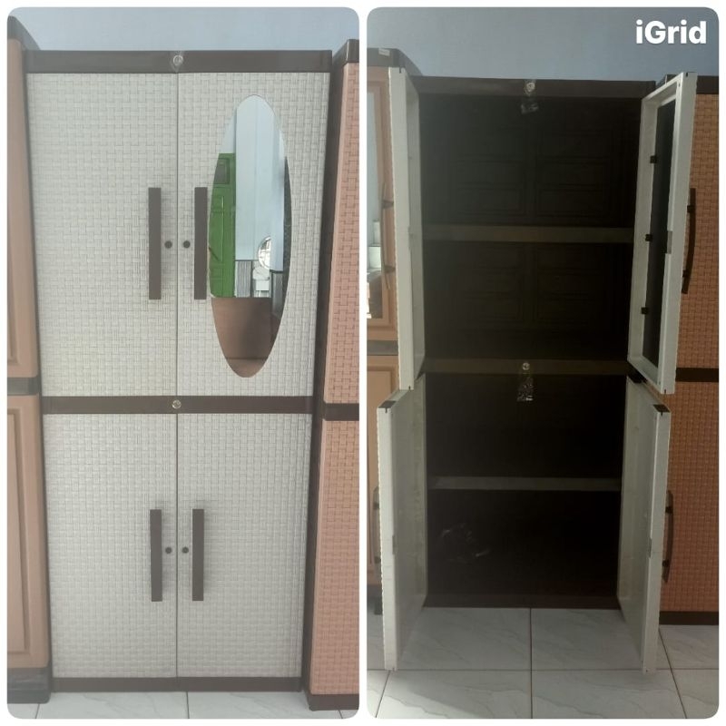 Lemari plastik 4 pintu kaca oval