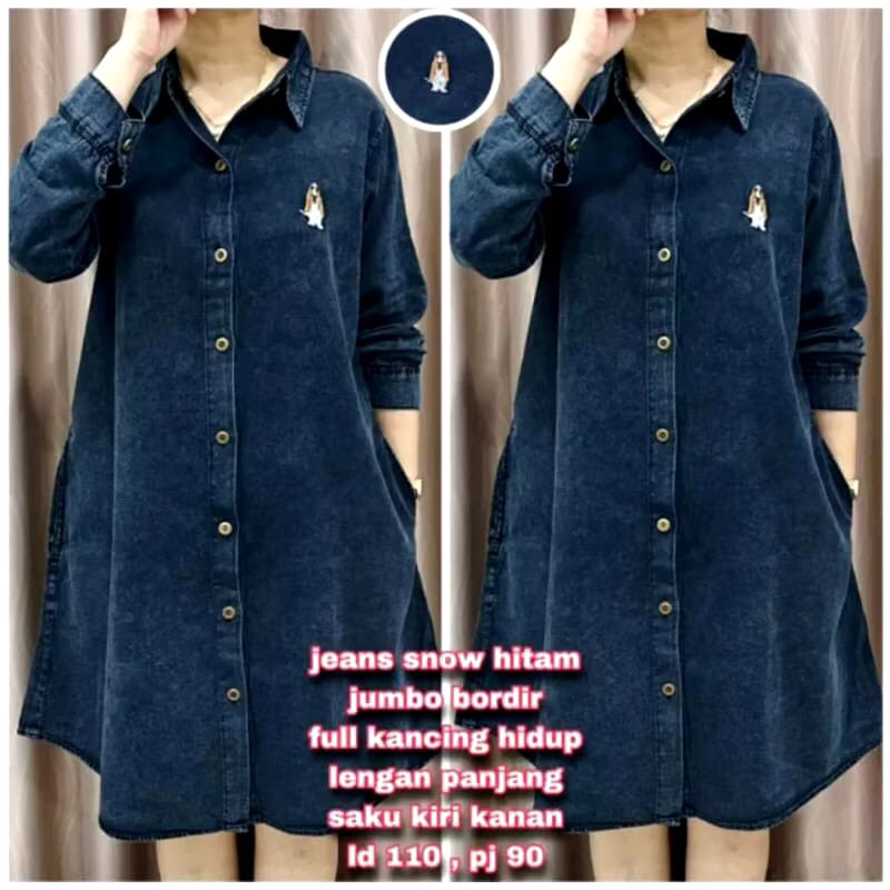 DRESS JEANS JUMBO BORDIR / TUNIK JUMBO BORDIR (UKURAN  KETERANGAN PADA GAMBAR )