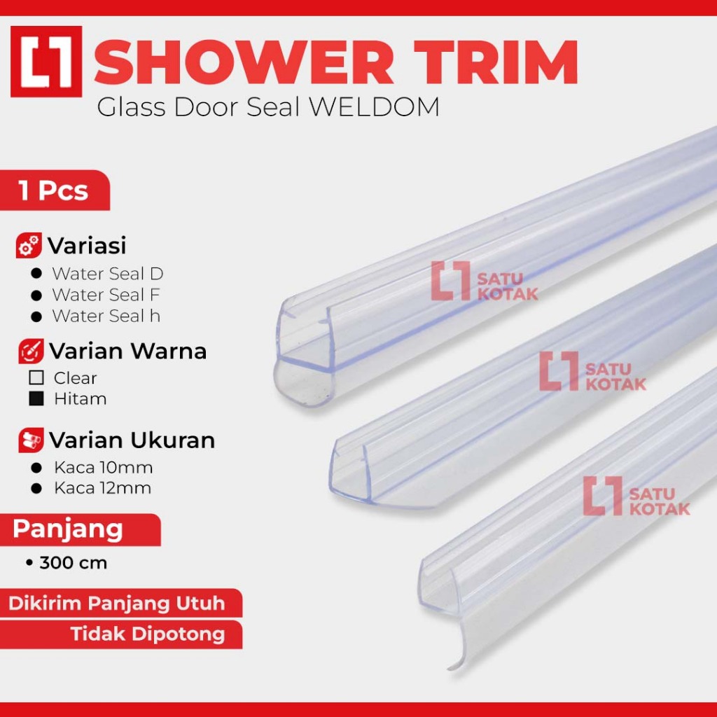 WELDOM Water Seal Shower Glass Door Strip Stopper Penahan Air Celah Pintu Kaca 3M