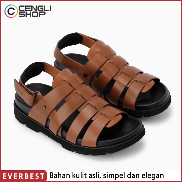 SANDAL KULIT EVERBEST PRIA ORIGINAL SENDAL SLINGBACK BRANDED ASLI ORI TERBARU COKLAT BROWN EM15