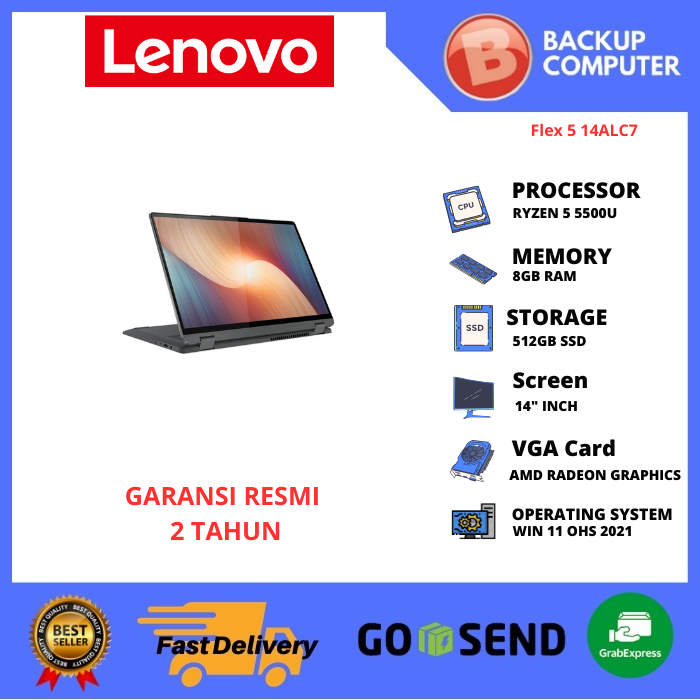 LAPTOP LENOVO FLEX 5 14ALC7 82R900HNID RYZEN 5 5500U 8GB RAM