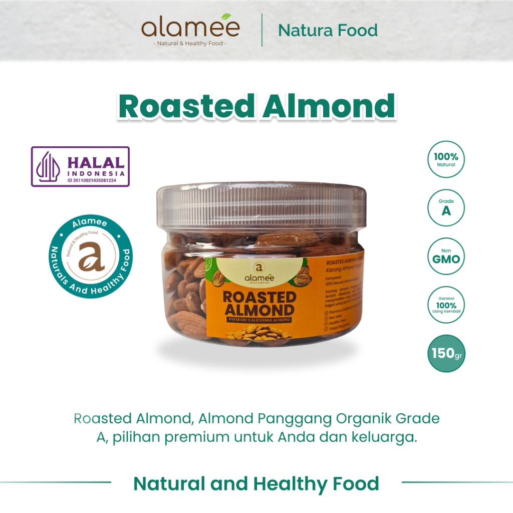 

ALAMEE Roasted Almond Kacang Almon Panggang Grade A California Organik 150 Gram