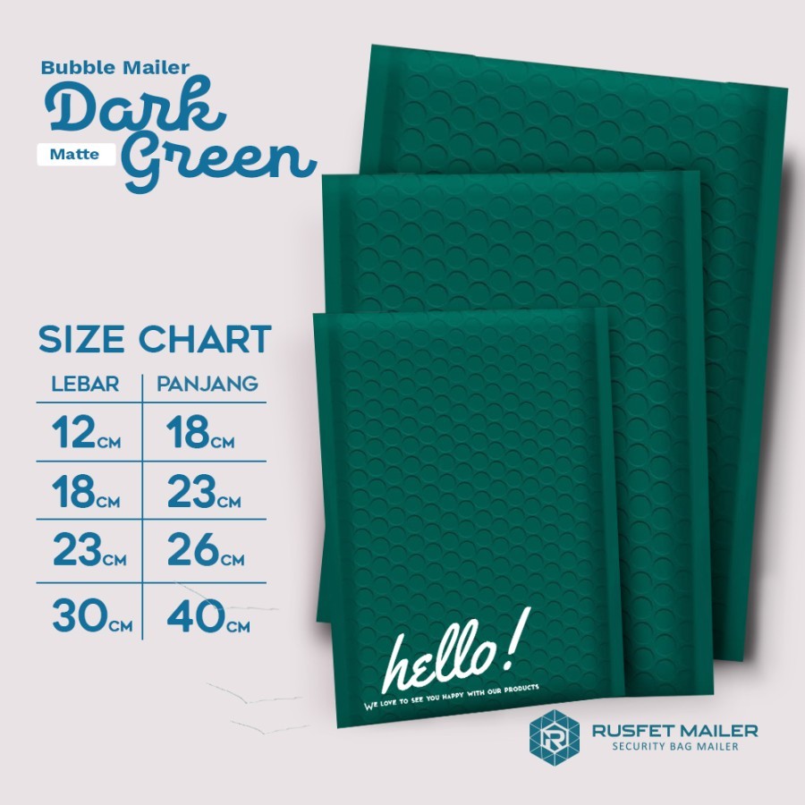 

Amplop Bubble Wrap Dark Green Poly Mailer Padded Envelope Rusfet - Dark Green, 18x23