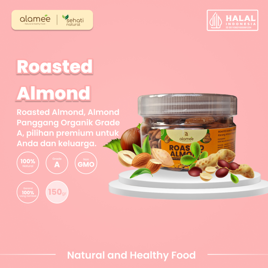 

ALAMEE Kacang Almond Almon Kupas Panggang Premium Roast Roasted Grade A California Oven Siap Makan