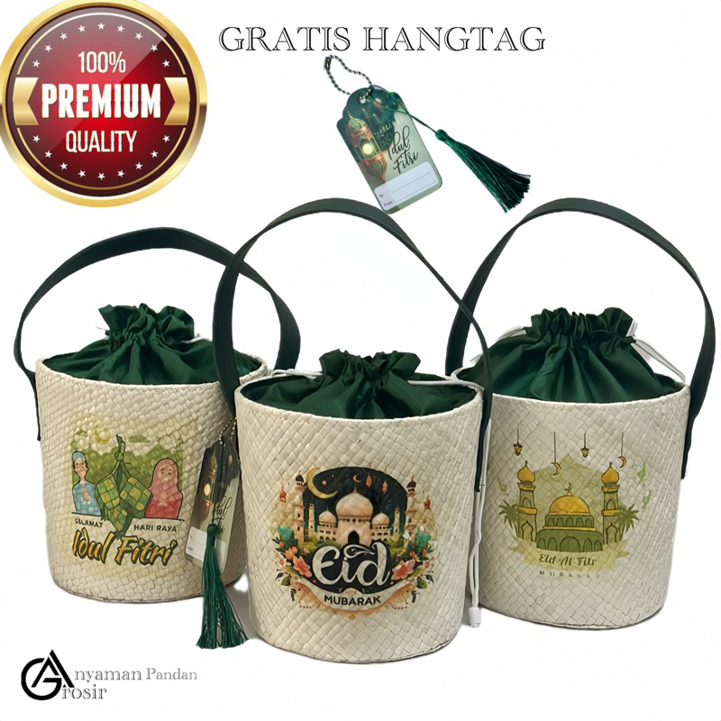 

Tas Hampers EMBER PUTIH KAIN ARMY GG SATU DECOUPAGE GRATIS HANGTAG HIJAU TASSEL HIJAU tas parcel goodiebag souvenir lebaran idul fitri
