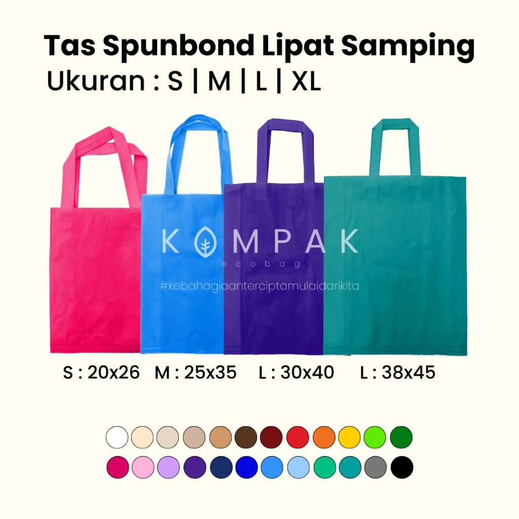 

1 LUSIN/12 PCS - Tas Spunbond Press Handle Lipat Samping Box Kantong Goodie Bag 20x26 25x35 30x40 38x45 cm