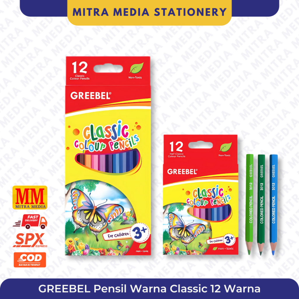 

Pensil Warna Greebel 12 Warna | Classic Colour Pencil Greebel / Pendek / Panjang