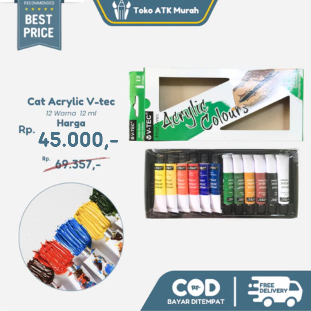 

Rad V-TEC ACRYLIC SET 12 WARNA 12 ML TUBE CAT AKRILIK ACRYLIC VTEC