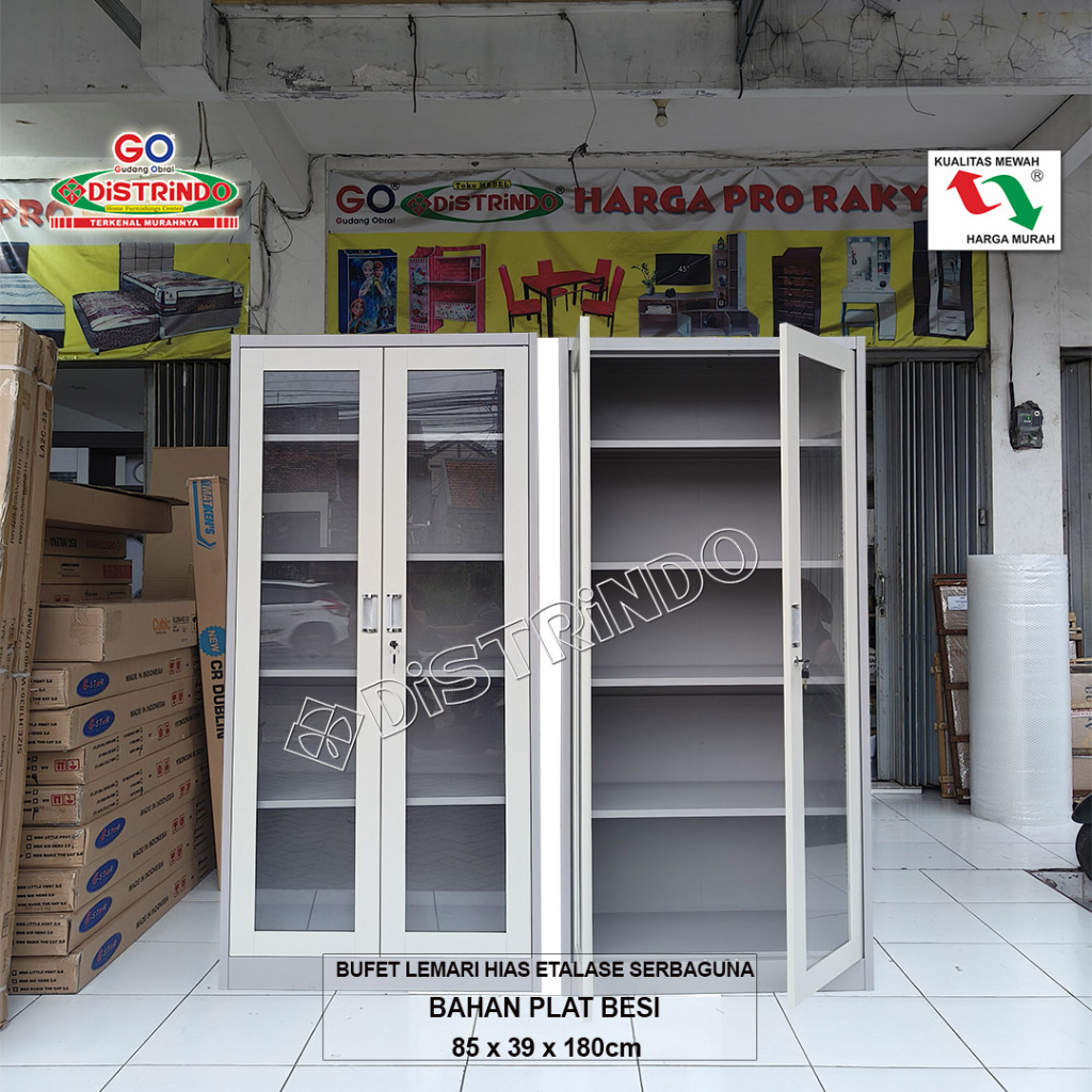 DISTRINDO Lemari Hias Besi / Lemari Pajangan Minimalis / Etalase kaca Apoteker Kosmetik