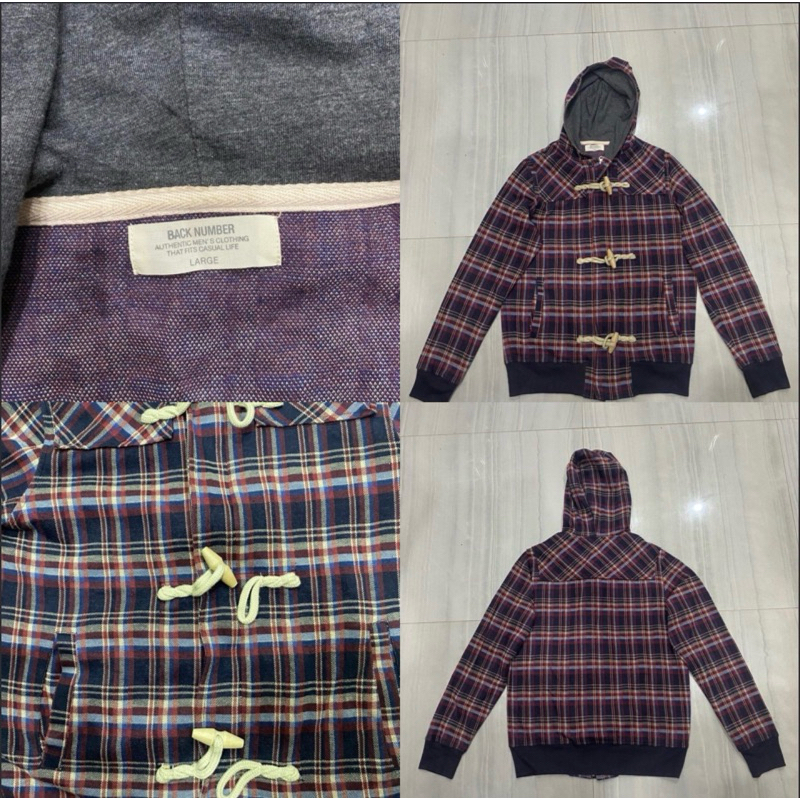 jaket tartan zipper back number