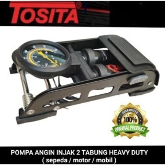 Tosita pompa injak angin 2 tabung untuk sepeda / motor / mobil (Original)