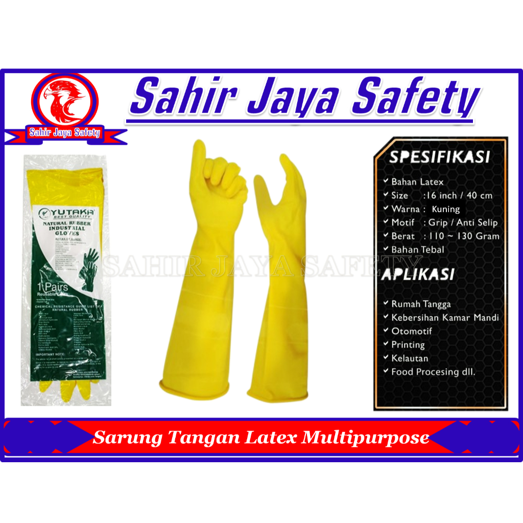 Sarung Tangan Karet Latex Kuning panjang 40cm Handscoon Karet 30cm Harga Perpasang