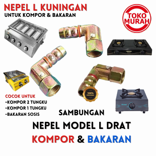 Nepel Kompor Gas Sambungan Selang Kompor Gas Roaster Nepel Model L Kuningan Drat