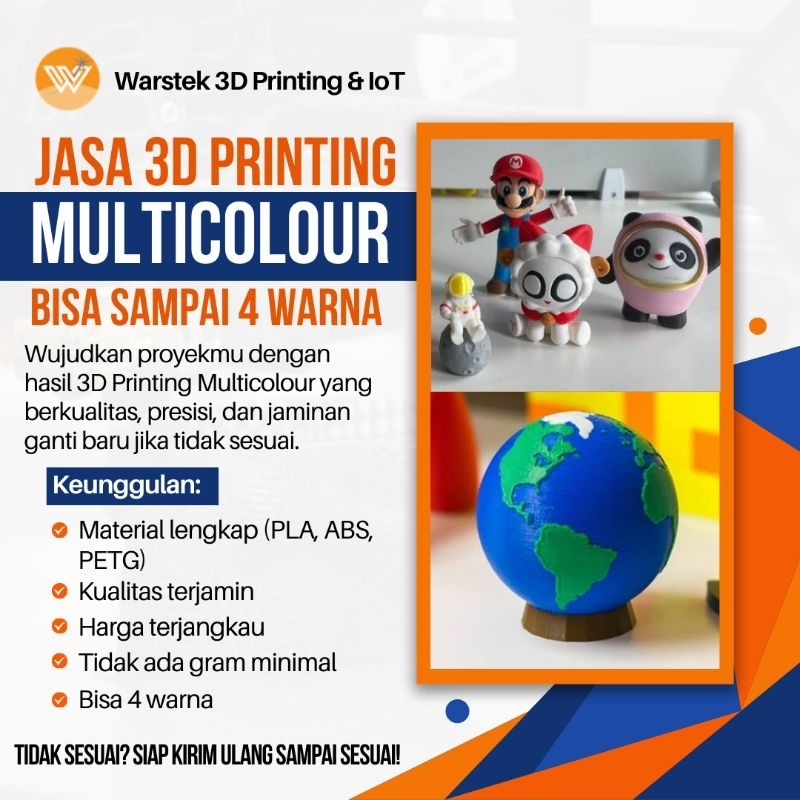 Jasa 3D Printing Multicolour 4 Warna (PLA, PETG, ABS) Murah & Berkualitas