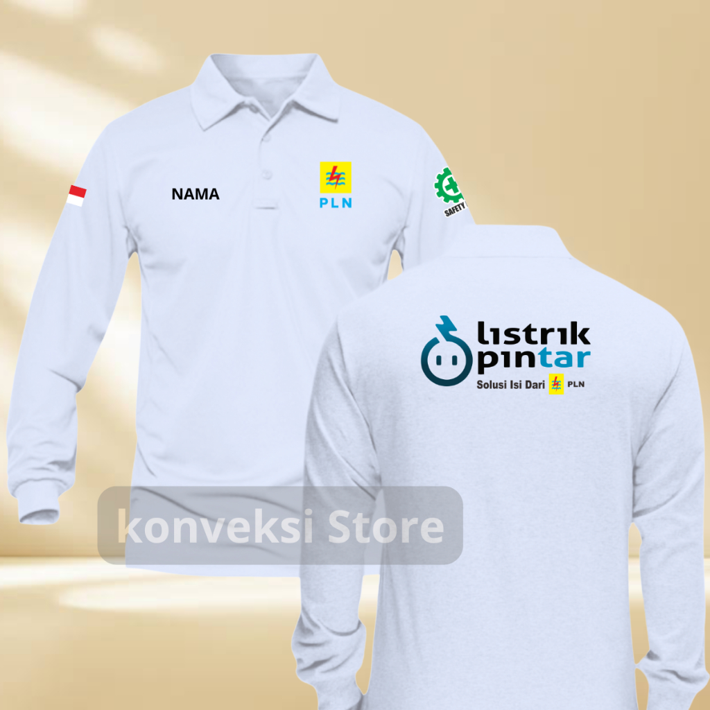 Baju Kaos Poloshirt PLN Listrik Pintar Lengan Panjang Polo kerah Pria Dan wanita Atasan seragaman