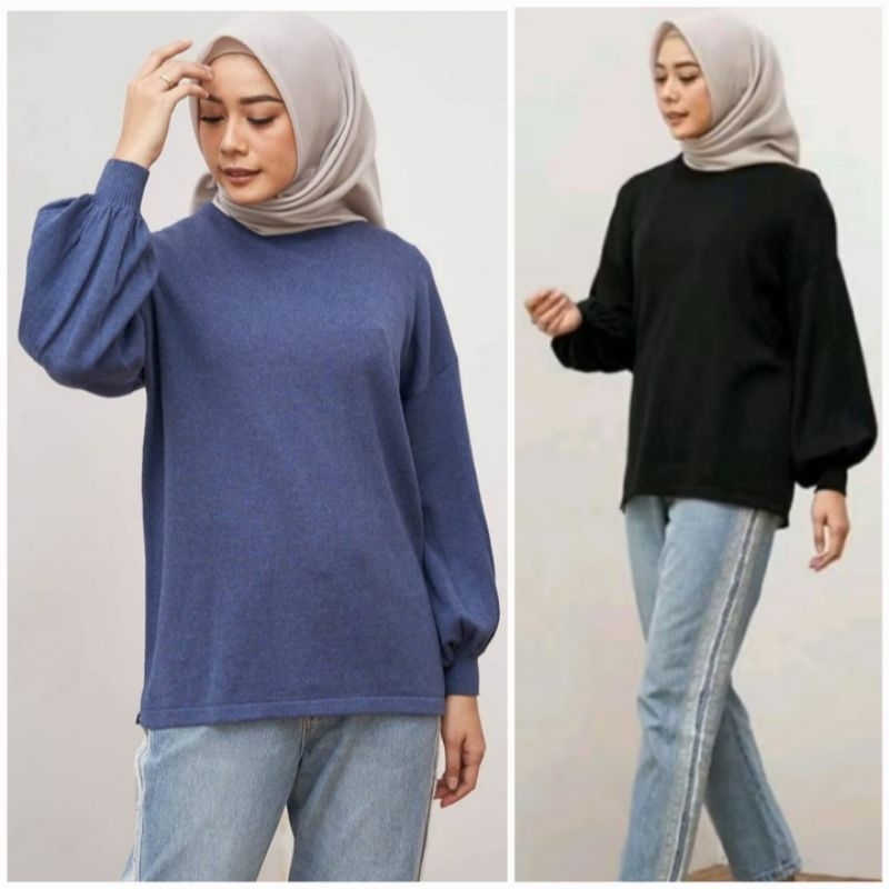READY SIAP KIRIM New GEULIS CALIE KNIT TOP Black & Denim Size S ( Baru bukan Preloved ) | Calie Geul