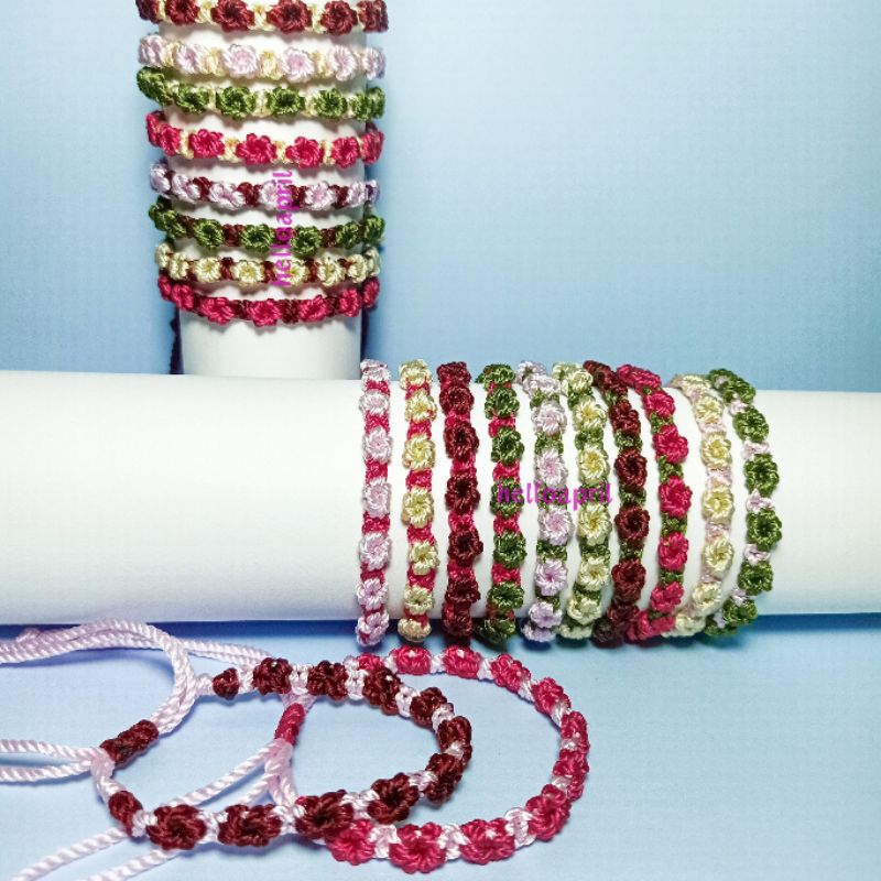 gelang tali rajut | gelang bunga | gelang benang rajut | gelang macrame | macrame bracelet | friends
