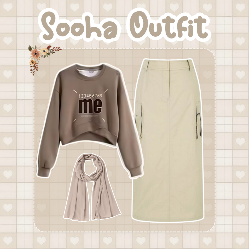 Sooha Outfit Set [Sweater + Rok Cargo + Pashmina] OOTD Korean Simple Cocok Untuk Hangout dan Ngampus