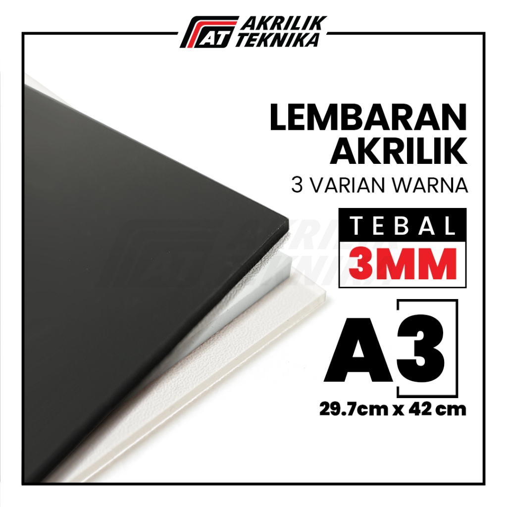 

Lembaran Akrilik A3 3mm / Acrylic Sheet Clear / Akrilik Bening Hitam Putih