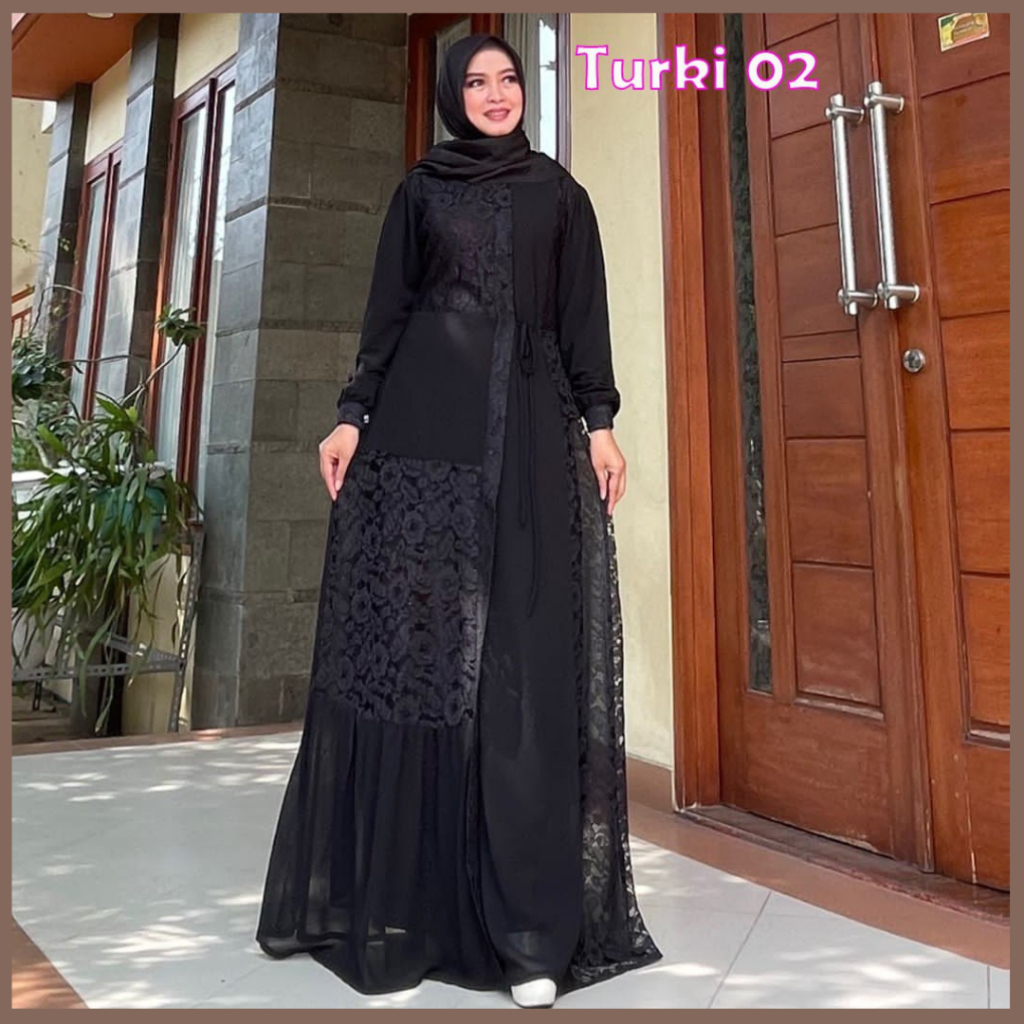 FARISA Abaya Makkah Turki 01 Remaja Dewasa Muslim Jetblack Great A Kombinasi Brukat Great A Kekinian