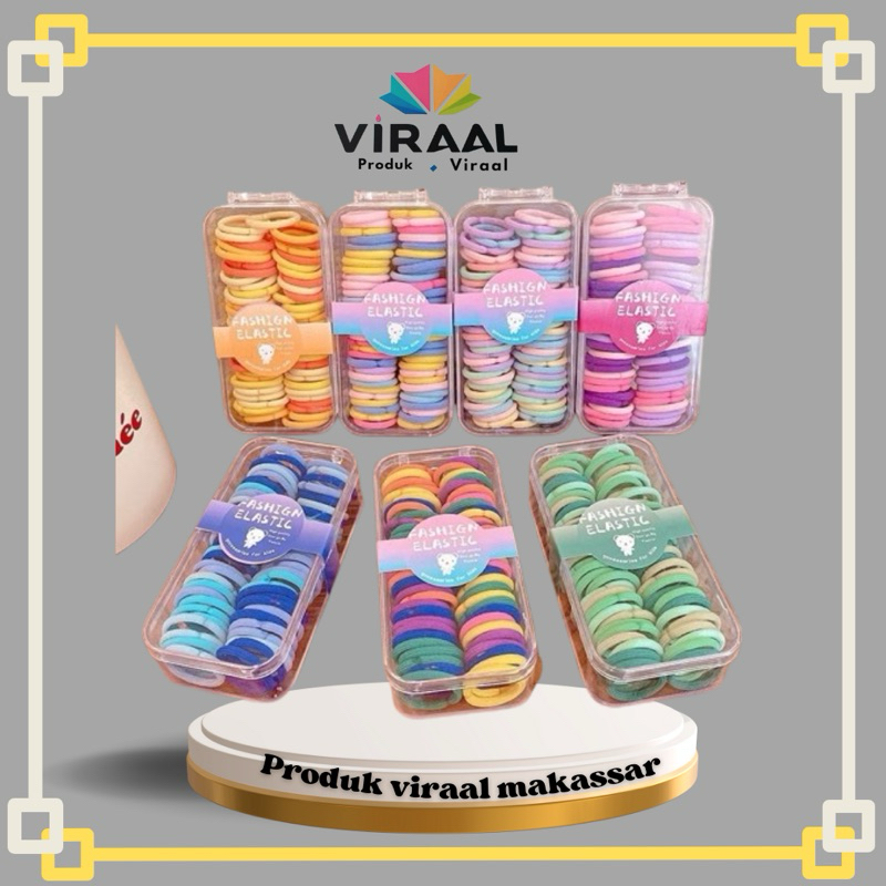 Makassar produk viral ikat rambut anak warna warni /1 kotak ikat rambut gaya korea /kunciran rambut 