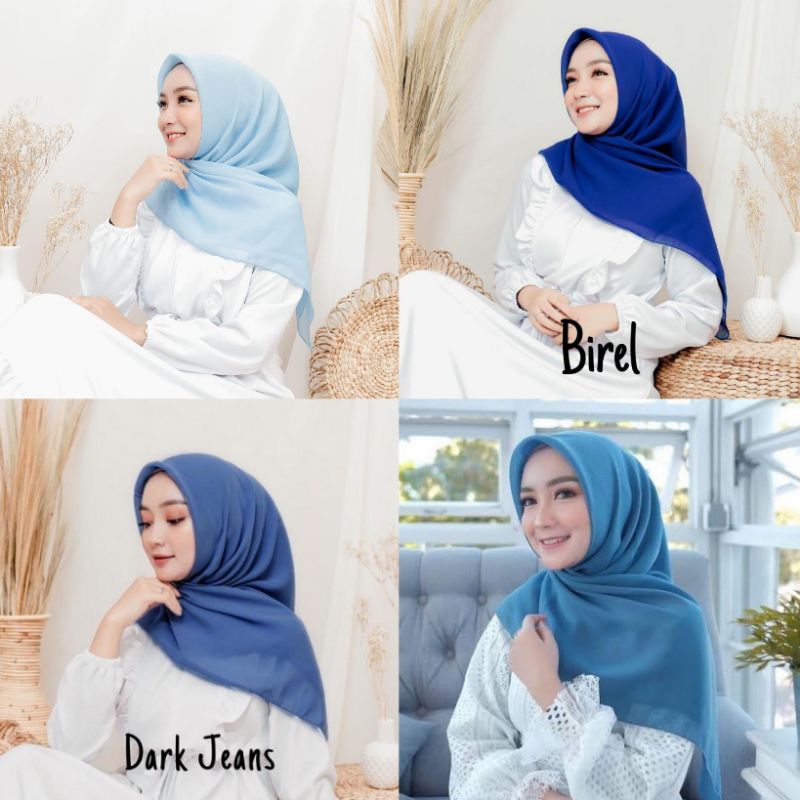 ( Beerrysaa ) HIJAB BELLA SQUARE warna AQUAMARINE BIREL DARK JEANS GREENY  | Jilbab segiempat segi e
