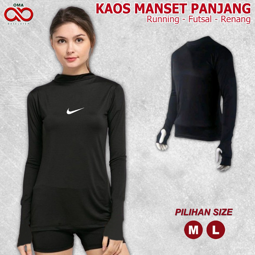 Baju Kaos Baselayer Manset Renang Olahraga Wanita Pria Lengan Panjang Running Bersepeda