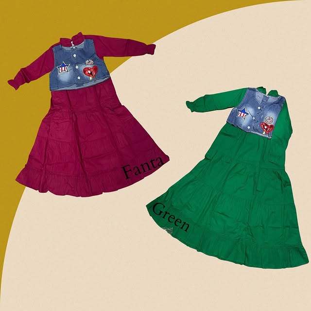Baru Gamis Overal Dress Anak Muslimah Inner Outer Set Katun Mix Denim Premium