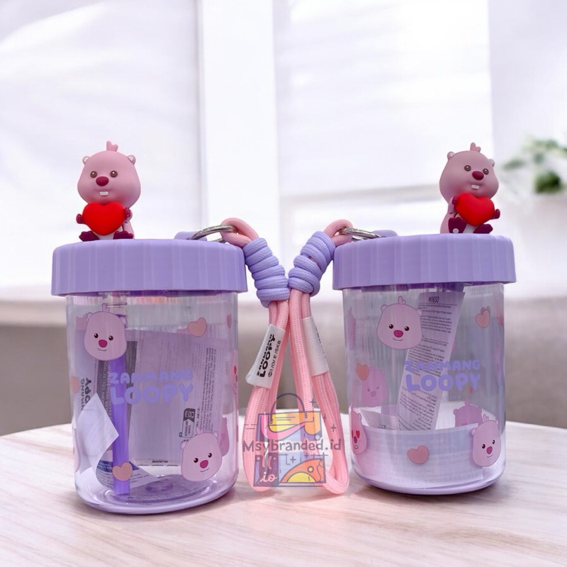 MINISO ZANMANG LOOPY COLLECTION PLASTIC TUMBLER WITH STRAP 520ml | Tumbler plastik dengan tali | Bot
