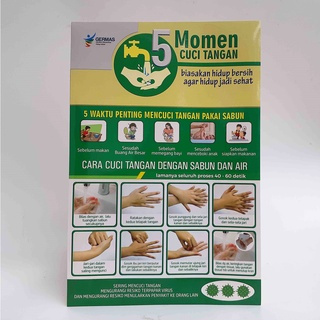 Stiker 5 Momen Cuci Tangan Versi Umum, Stiker Momen Cuci Tangan, Cara Cuci Tangan LAMINATING Glossy
