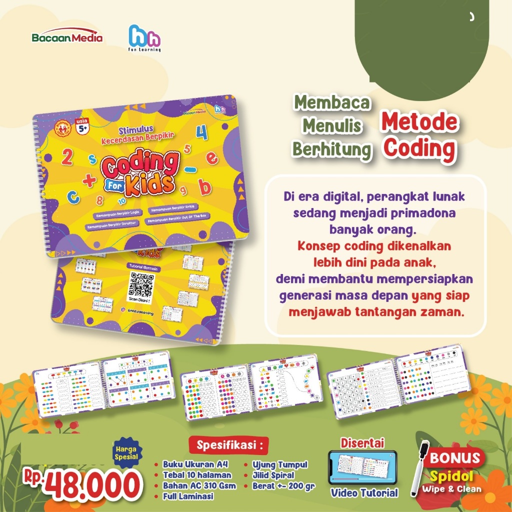 Bacaan Media Buku aktivitas Coding For Kids super lengkap pemula anak usia 3 4 tahun TK SD worksheet