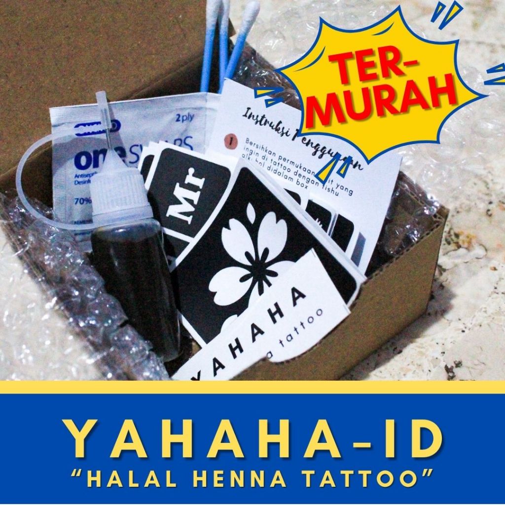 (TERMURAH DAPAT 48 STIKER+HENNA) Halal Henna Tattoo Hena Tato Hena Kit Yahaha Batu Malang Murah