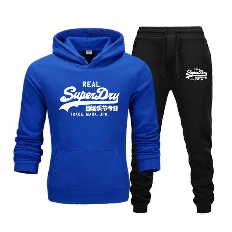 One Set SUPERDRY II Setelan Sweater Hoodie dan Celana Joger Panjang Casual ( Pria & Wanita )